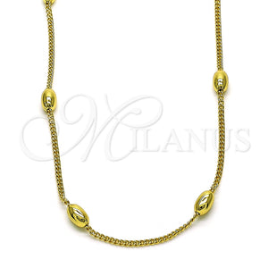 Gargantilla Elegante 04.341.0104.18 Oro Laminado, Diseño de Cubana y Bola, Pulido, Tono Dorado (02 MM Thickness, 18 Inches Length)
