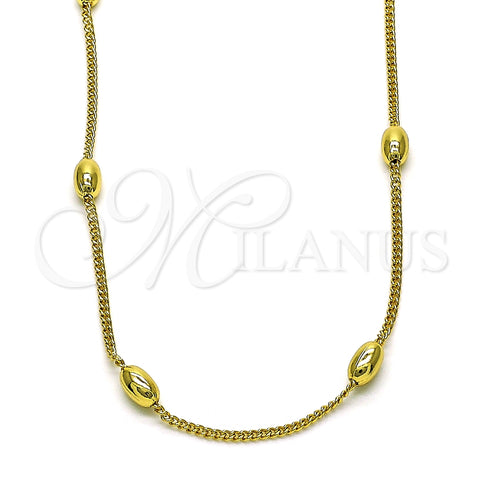 Gargantilla Elegante 04.341.0104.18 Oro Laminado, Diseño de Cubana y Bola, Pulido, Tono Dorado (02 MM Thickness, 18 Inches Length)