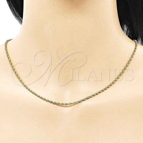 Gargantilla Basica 04.341.0105.18 Oro Laminado, Diseño de Rope, Pulido, Tono Dorado (02 MM Thickness, 18 Inches Length)