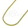 Gargantilla Basica 04.341.0105.18 Oro Laminado, Diseño de Rope, Pulido, Tono Dorado (02 MM Thickness, 18 Inches Length)