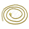 Gargantilla Basica 04.341.0105.18 Oro Laminado, Diseño de Rope, Pulido, Tono Dorado (02 MM Thickness, 18 Inches Length)