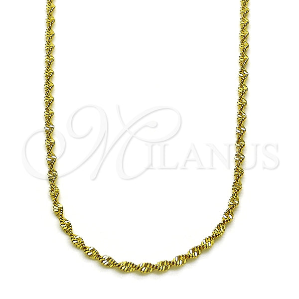 Gargantilla Basica 04.341.0105.18 Oro Laminado, Diseño de Rope, Pulido, Tono Dorado (02 MM Thickness, 18 Inches Length)