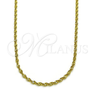 Gargantilla Basica 04.341.0105.18 Oro Laminado, Diseño de Rope, Pulido, Tono Dorado (02 MM Thickness, 18 Inches Length)