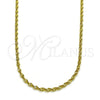 Gargantilla Basica 04.341.0105.18 Oro Laminado, Diseño de Rope, Pulido, Tono Dorado (02 MM Thickness, 18 Inches Length)