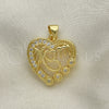 Dije Elegante 05.341.0065 Oro Laminado, Diseño de Corazon y Mama, Diseño de Corazon, con Zirconia Cubica Blanca, Pulido, Dorado