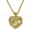 Dije Elegante 05.341.0065 Oro Laminado, Diseño de Corazón y Mama, con Blanca Zirconia Cubica, Pulido, Tono Dorado