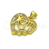 Dije Elegante 05.341.0065 Oro Laminado, Diseño de Corazón y Mama, con Blanca Zirconia Cubica, Pulido, Tono Dorado