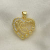 Dije Elegante 05.341.0065 Oro Laminado, Diseño de Corazón y Mama, con Blanca Zirconia Cubica, Pulido, Tono Dorado