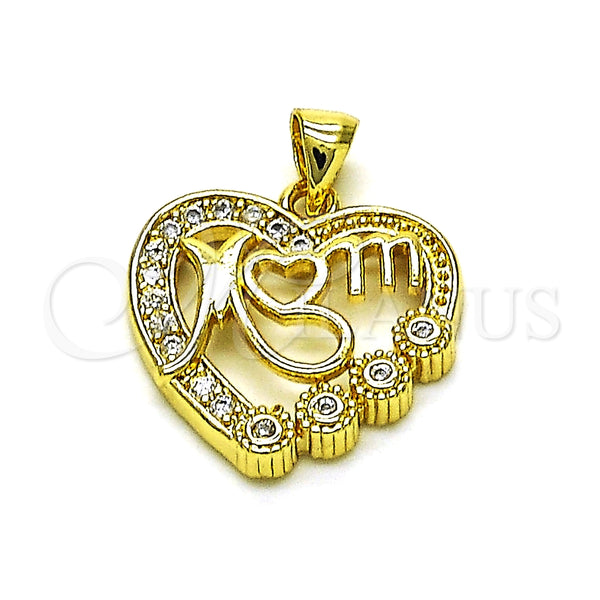Dije Elegante 05.341.0065 Oro Laminado, Diseño de Corazón y Mama, con Blanca Zirconia Cubica, Pulido, Tono Dorado
