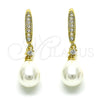 Arete Largo 02.387.0111 Oro Laminado, Diseño de Gota, con Marfil Perla and Blanca Zirconia Cubica, Pulido, Tono Dorado