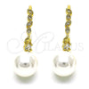 Arete Largo 02.387.0112 Oro Laminado, Diseño de Bola, con Marfil Perla and Blanca Micro Pave, Pulido, Tono Dorado