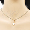 Juego de Arete y Dije de Adulto 10.387.0013 Oro Laminado, Diseño de Bola, con Marfil Perla and Blanca Zirconia Cubica, Pulido, Tono Dorado