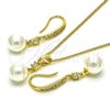Juego de Arete y Dije de Adulto 10.387.0013 Oro Laminado, Diseño de Bola, con Marfil Perla and Blanca Zirconia Cubica, Pulido, Tono Dorado