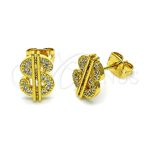 Arete Dormilona 02.342.0235 Oro Laminado, Diseño de Dinero, con Blanca Micro Pave, Pulido, Tono Dorado