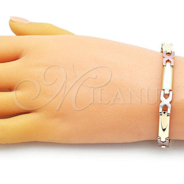 Pulsera Solida 03.102.0051.08 Oro Laminado, Pulido, Tres Tonos (07 MM Thickness, 8 Inches Length)