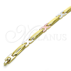 Pulsera Solida 03.102.0051.08 Oro Laminado, Pulido, Tres Tonos (07 MM Thickness, 8 Inches Length)