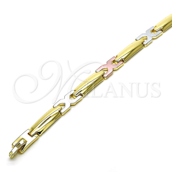 Pulsera Solida 03.102.0051.08 Oro Laminado, Pulido, Tres Tonos (07 MM Thickness, 8 Inches Length)