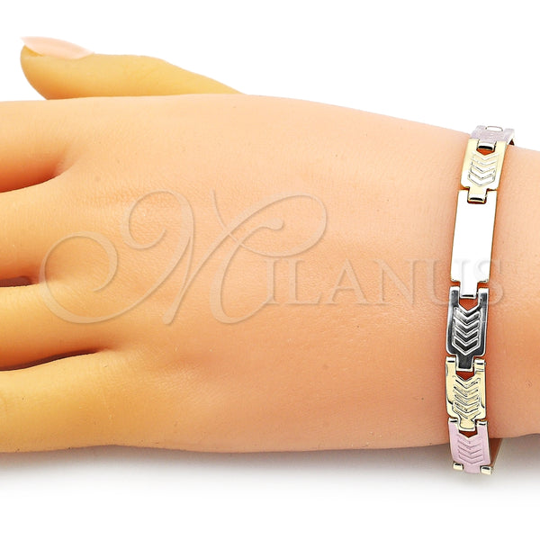 Pulsera Solida 03.102.0052.08 Oro Laminado, Pulido, Tres Tonos (07 MM Thickness, 8 Inches Length)