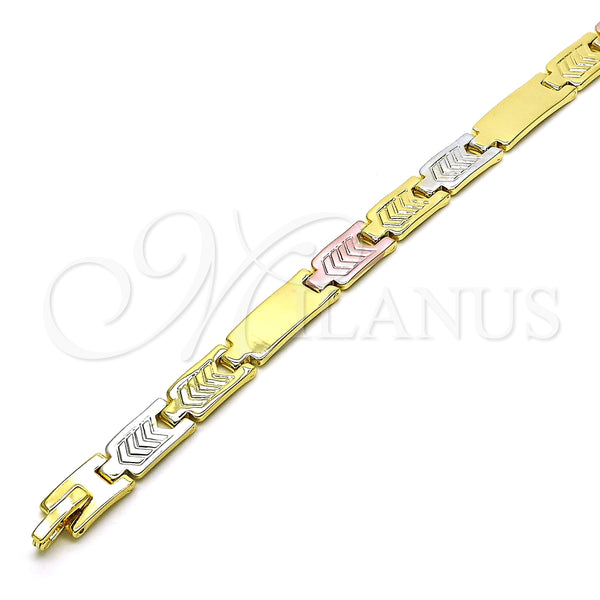 Pulsera Solida 03.102.0052.08 Oro Laminado, Pulido, Tres Tonos (07 MM Thickness, 8 Inches Length)