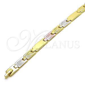 Pulsera Solida 03.102.0052.08 Oro Laminado, Pulido, Tres Tonos (07 MM Thickness, 8 Inches Length)