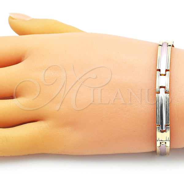 Pulsera Solida 03.102.0053.08 Oro Laminado, Pulido, Tres Tonos (07 MM Thickness, 8 Inches Length)
