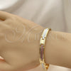 Pulsera Solida 03.102.0053.08 Oro Laminado, Pulido, Tres Tonos (07 MM Thickness, 8 Inches Length)