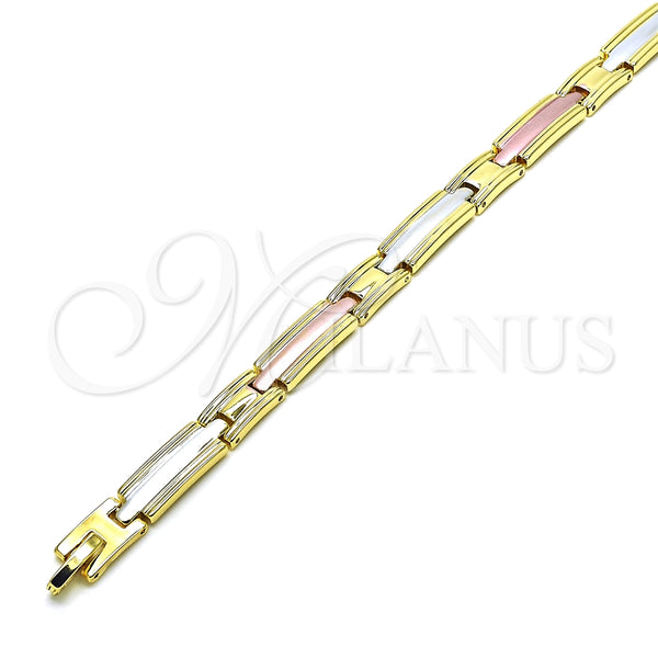 Pulsera Solida 03.102.0053.08 Oro Laminado, Pulido, Tres Tonos (07 MM Thickness, 8 Inches Length)