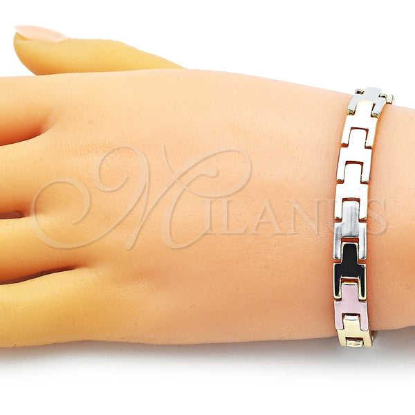 Pulsera Solida 03.102.0054.08 Oro Laminado, Pulido, Tres Tonos (08 MM Thickness, 8 Inches Length)