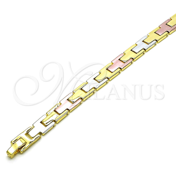 Pulsera Solida 03.102.0054.08 Oro Laminado, Pulido, Tres Tonos (08 MM Thickness, 8 Inches Length)