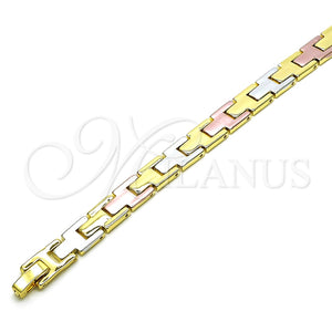 Pulsera Solida 03.102.0054.08 Oro Laminado, Pulido, Tres Tonos (08 MM Thickness, 8 Inches Length)