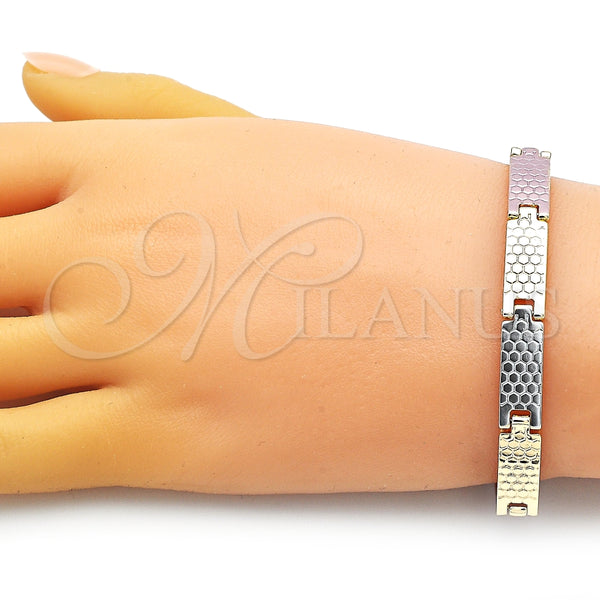 Pulsera Solida 03.102.0055.08 Oro Laminado, Pulido, Tres Tonos (07 MM Thickness, 8 Inches Length)
