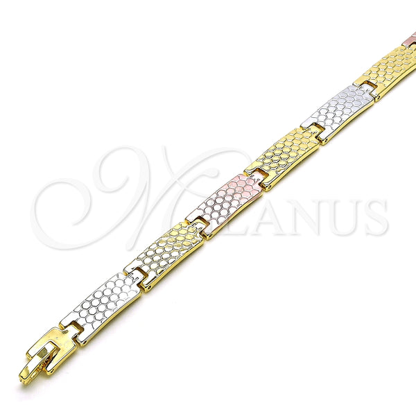Pulsera Solida 03.102.0055.08 Oro Laminado, Pulido, Tres Tonos (07 MM Thickness, 8 Inches Length)