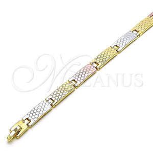 Pulsera Solida 03.102.0055.08 Oro Laminado, Pulido, Tres Tonos (07 MM Thickness, 8 Inches Length)