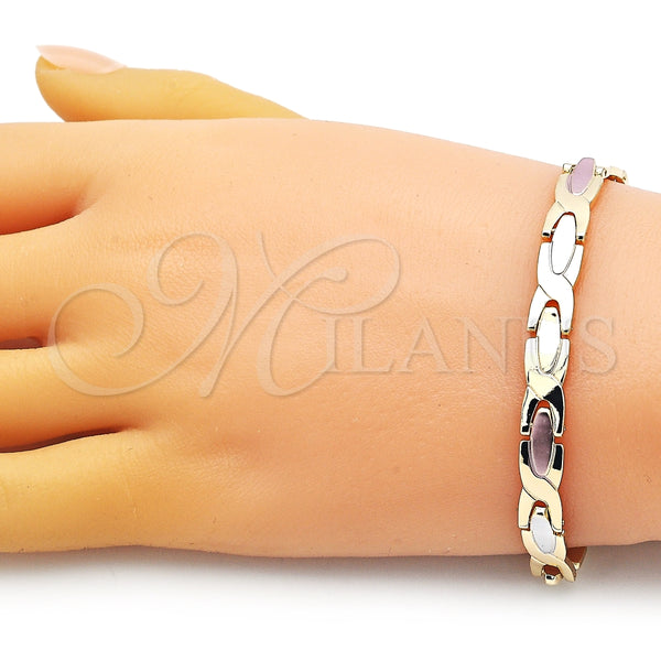 Pulsera Solida 03.102.0057.08 Oro Laminado, Pulido, Tres Tonos (07 MM Thickness, 8 Inches Length)