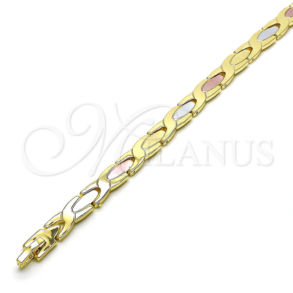 Pulsera Solida 03.102.0057.08 Oro Laminado, Pulido, Tres Tonos (07 MM Thickness, 8 Inches Length)