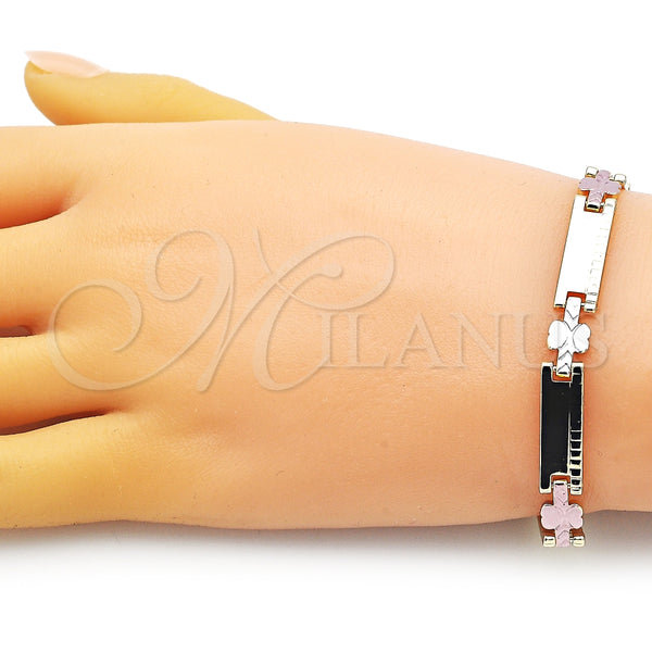 Pulsera Solida 03.102.0060.08 Oro Laminado, Diseño de Mariposa, Pulido, Tres Tonos (07 MM Thickness, 8 Inches Length)