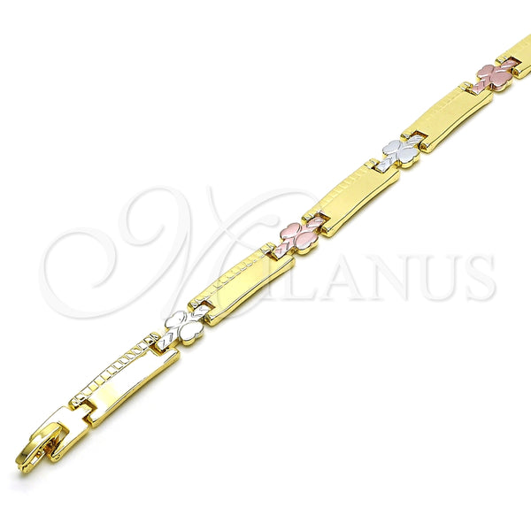 Pulsera Solida 03.102.0060.08 Oro Laminado, Diseño de Mariposa, Pulido, Tres Tonos (07 MM Thickness, 8 Inches Length)