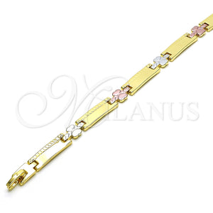 Pulsera Solida 03.102.0060.08 Oro Laminado, Diseño de Mariposa, Pulido, Tres Tonos (07 MM Thickness, 8 Inches Length)