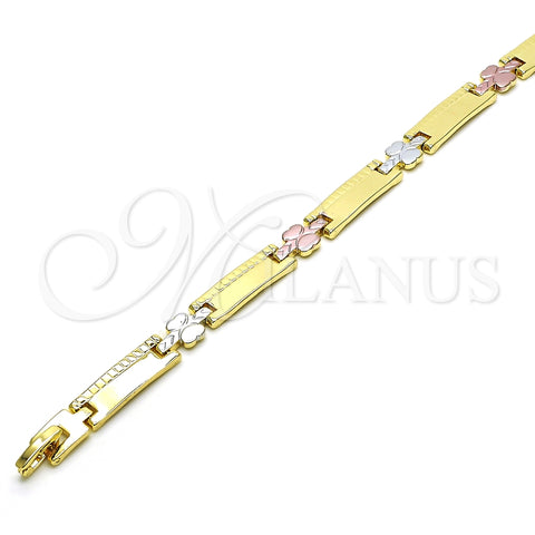 Pulsera Solida 03.102.0060.08 Oro Laminado, Diseño de Mariposa, Pulido, Tres Tonos (07 MM Thickness, 8 Inches Length)