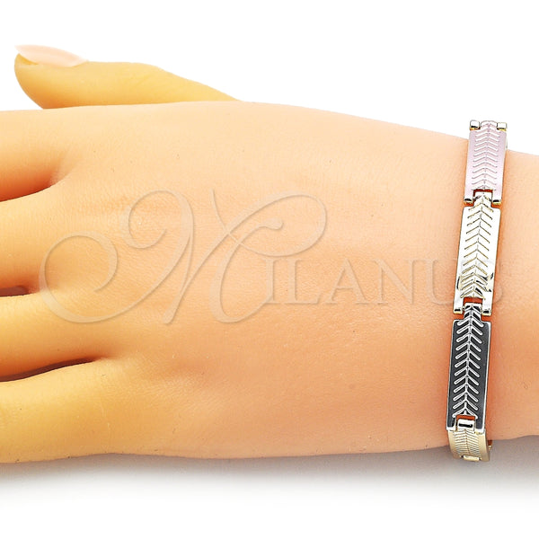 Pulsera Solida 03.102.0059.08 Oro Laminado, Pulido, Tres Tonos (07 MM Thickness, 8 Inches Length)