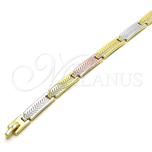 Pulsera Solida 03.102.0059.08 Oro Laminado, Pulido, Tres Tonos (07 MM Thickness, 8 Inches Length)