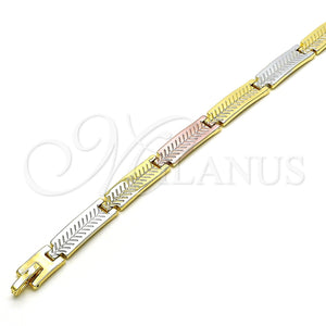 Pulsera Solida 03.102.0059.08 Oro Laminado, Pulido, Tres Tonos (07 MM Thickness, 8 Inches Length)