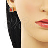 Arete Dormilona 02.342.0201.1 Oro Laminado, Diseño de Cluster y Llave Griega, con Granate Zirconia Cubica and Blanca Micro Pave, Pulido, Tono Dorado