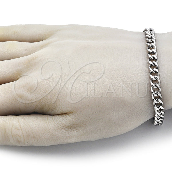 Pulsera Básica 03.278.0006.08 Acero Inoxidable, Diseño de Miami Cubana, Pulido, Crudo (07 MM Thickness, 8 Inches Length)