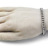 Pulsera Básica 03.278.0006.08 Acero Inoxidable, Diseño de Miami Cubana, Pulido, Crudo (07 MM Thickness, 8 Inches Length)