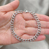 Pulsera Básica 03.278.0006.08 Acero Inoxidable, Diseño de Miami Cubana, Pulido, Crudo (07 MM Thickness, 8 Inches Length)