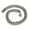 Pulsera Básica 03.278.0006.08 Acero Inoxidable, Diseño de Miami Cubana, Pulido, Crudo (07 MM Thickness, 8 Inches Length)