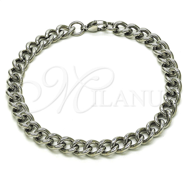 Pulsera Básica 03.278.0006.08 Acero Inoxidable, Diseño de Miami Cubana, Pulido, Crudo (07 MM Thickness, 8 Inches Length)