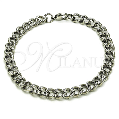 Pulsera Básica 03.278.0006.08 Acero Inoxidable, Diseño de Miami Cubana, Pulido, Crudo (07 MM Thickness, 8 Inches Length)