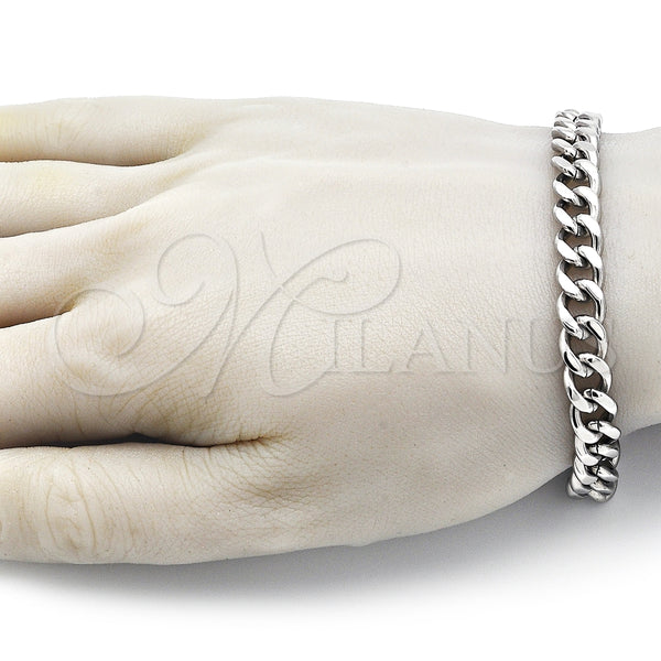 Pulsera Básica 03.278.0007.08 Acero Inoxidable, Diseño de Miami Cubana, Pulido, Crudo (09 MM Thickness, 8 Inches Length)